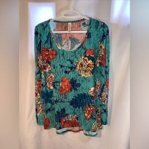 LuLaRoe Blouse Teal Orange Floral Soft Long Sleeve Top Women’s Medium